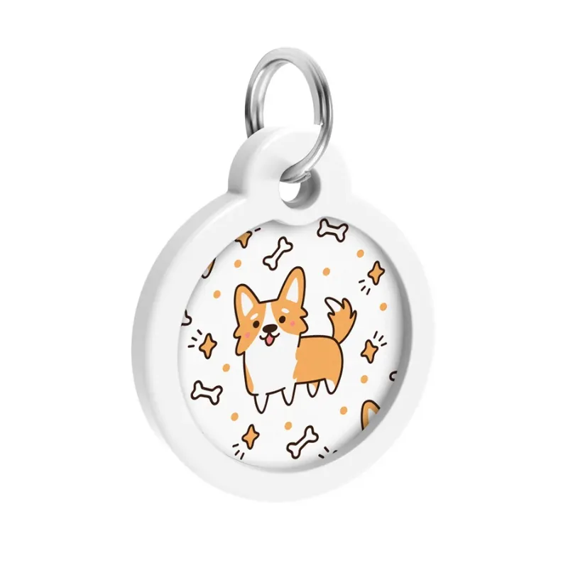 Адресник для собак и котов металлический, круг «Корги», L WAUDOG Smart ID Tag Corgi