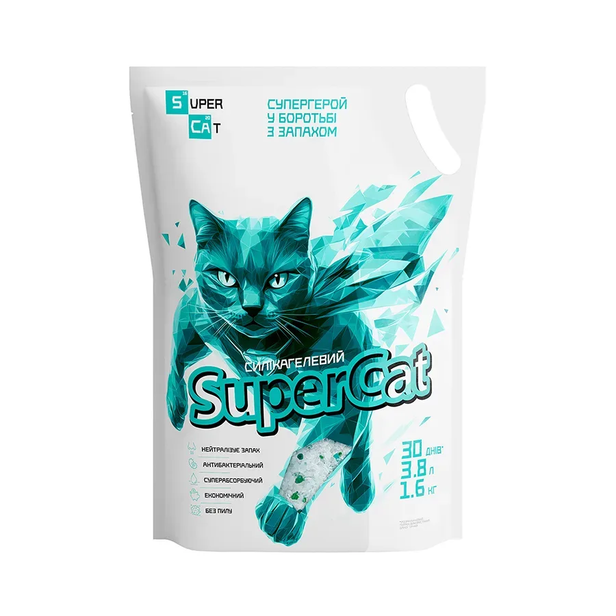 Силікагелевий наповнювач для котячих туалетів, 1,6 кг / 3,8 л SuperCat Litter