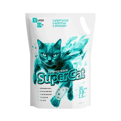 Силикагелевый наполнитель для кошачьих туалетов, 1,6 кг / 3,8 л SuperCat Litter