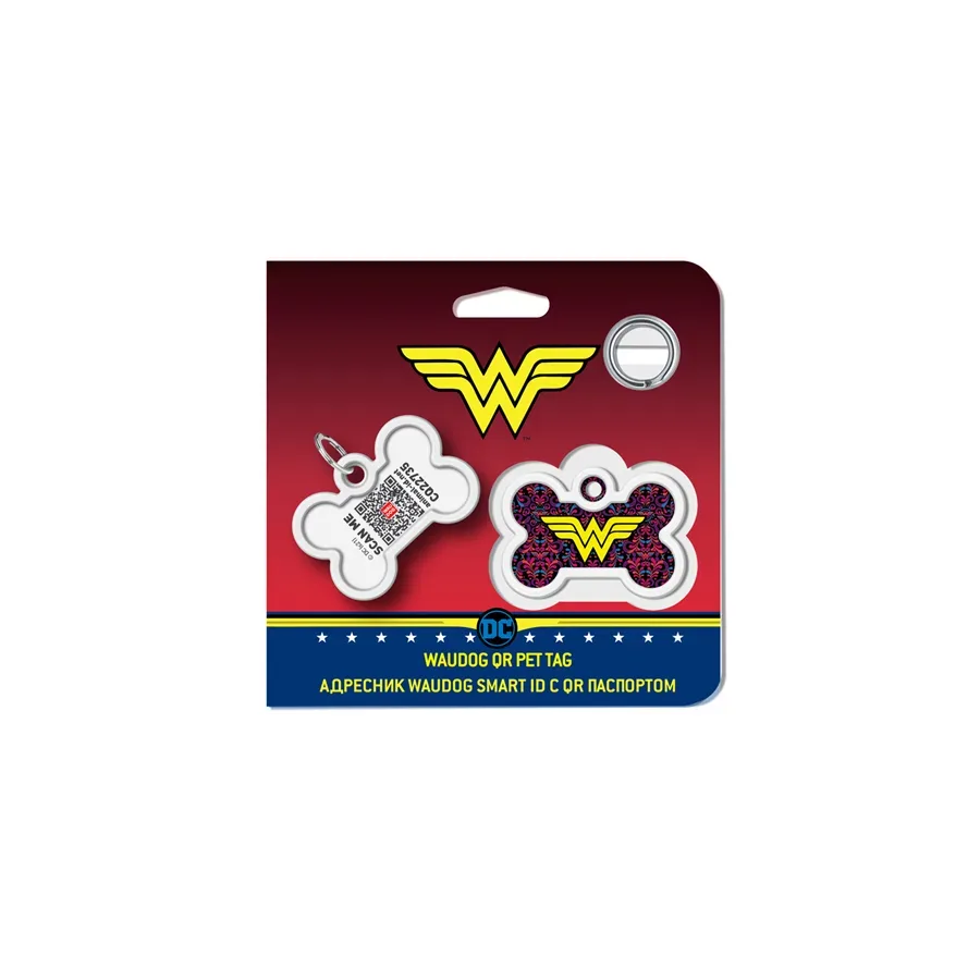 Адресник для собак і котів металевий, кістка «Чудо-жінка 3», M WAUDOG Smart ID Tag Wonder Woman 3