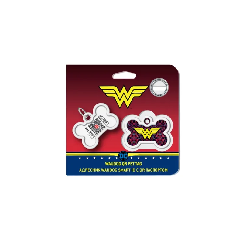 Адресник для собак і котів металевий, кістка «Чудо-жінка 3», M WAUDOG Smart ID Tag Wonder Woman 3
