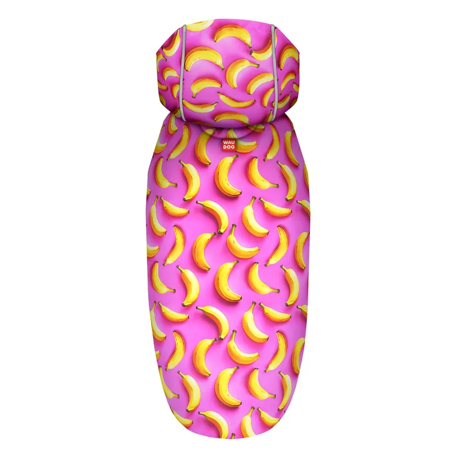 Дощовик-накидка з капюшоном для собак «Банани на рожевому», L WAUDOG Clothes Dog Raincoat Bananas on Pink