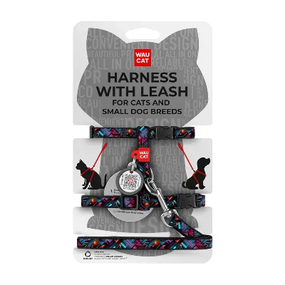 Шлея с поводком для котов и мелких пород собак «Бесконечные миры», XS WAUCAT Nylon Harness with Leash Endless Worlds