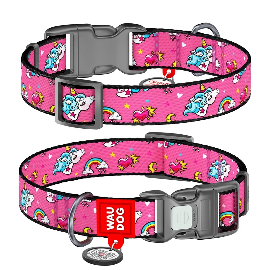Ошейник для собак нейлоновый «Единороги», S WAUDOG Nylon Collar Unicorns