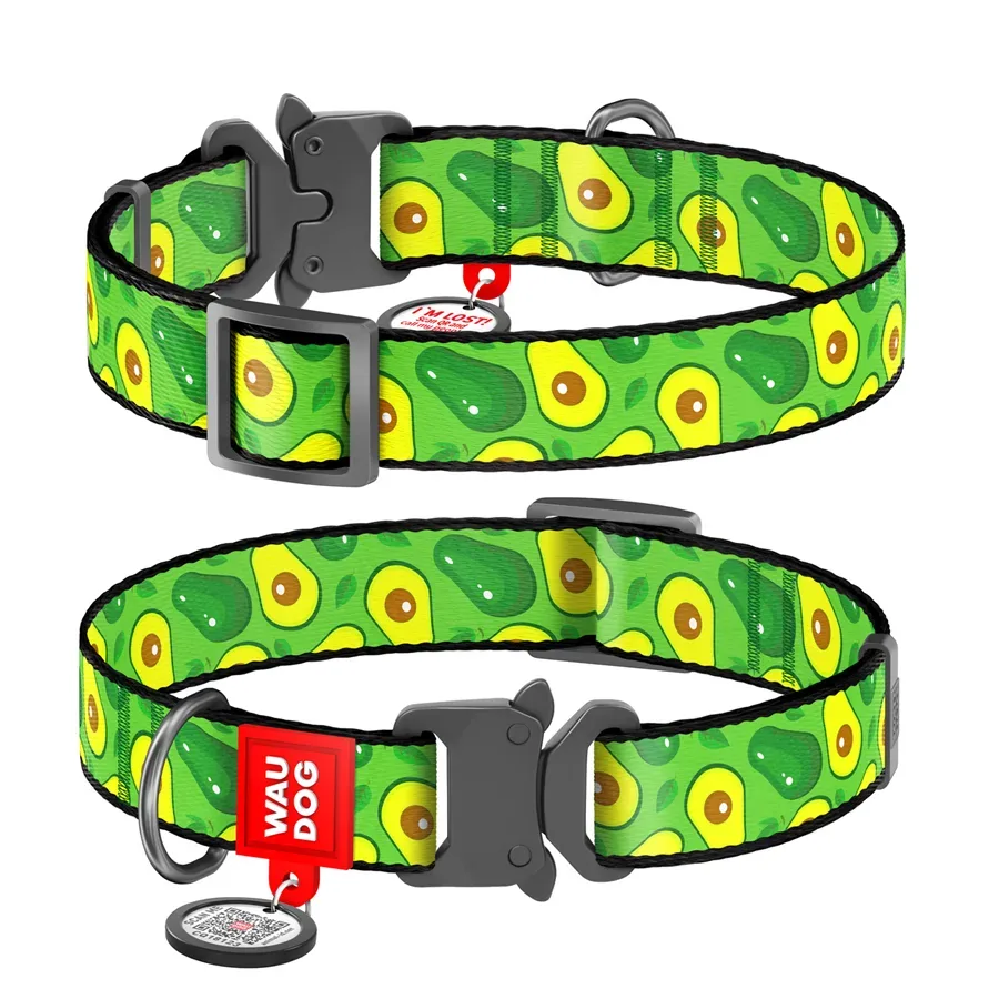 Нашийник для собак нейлоновий «Авокадо», металева пряжка, S WAUDOG Nylon Collar Avocado