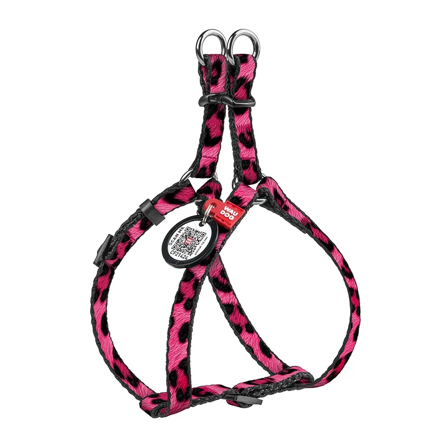 Шлея для котів та дрібних порід собак «Леопард рожевий», XS WAUDOG Nylon Harness Pink Leopard
