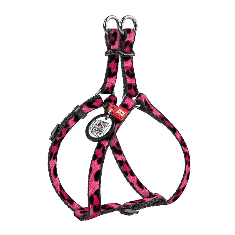 Шлея для котів та дрібних порід собак «Леопард рожевий», XS WAUDOG Nylon Harness Pink Leopard