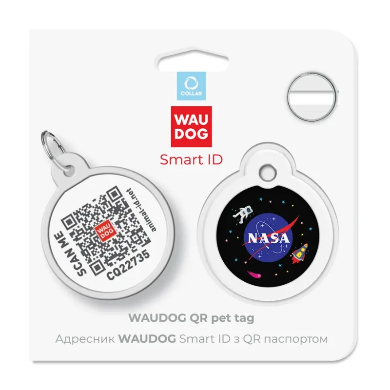 Адресник для собак и котов металлический, круг «NASA», L WAUDOG Smart ID Tag NASA