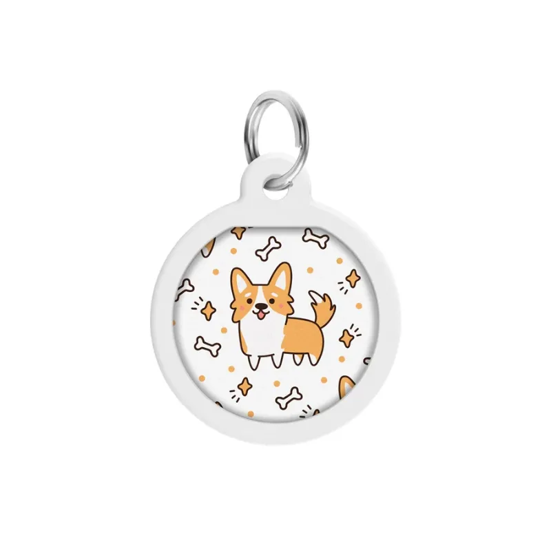 Адресник для собак и котов металлический, круг «Корги», S WAUDOG Smart ID Tag Corgi