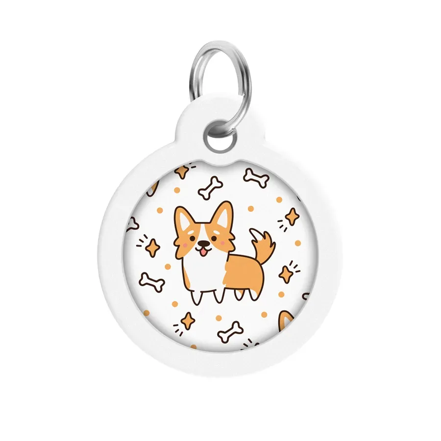 Адресник для собак и котов металлический, круг «Корги», L WAUDOG Smart ID Tag Corgi