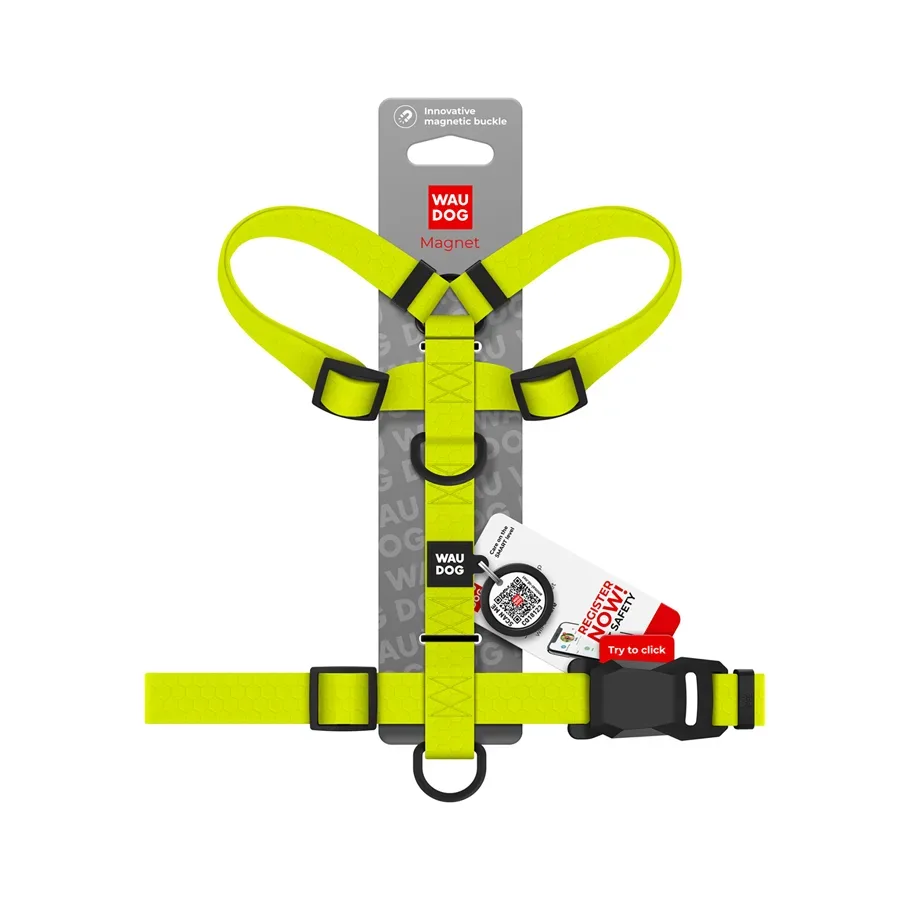 Шлея для собак водостійка анатомічна Н-подібна, S, лимонний WAUDOG Magnet Harness