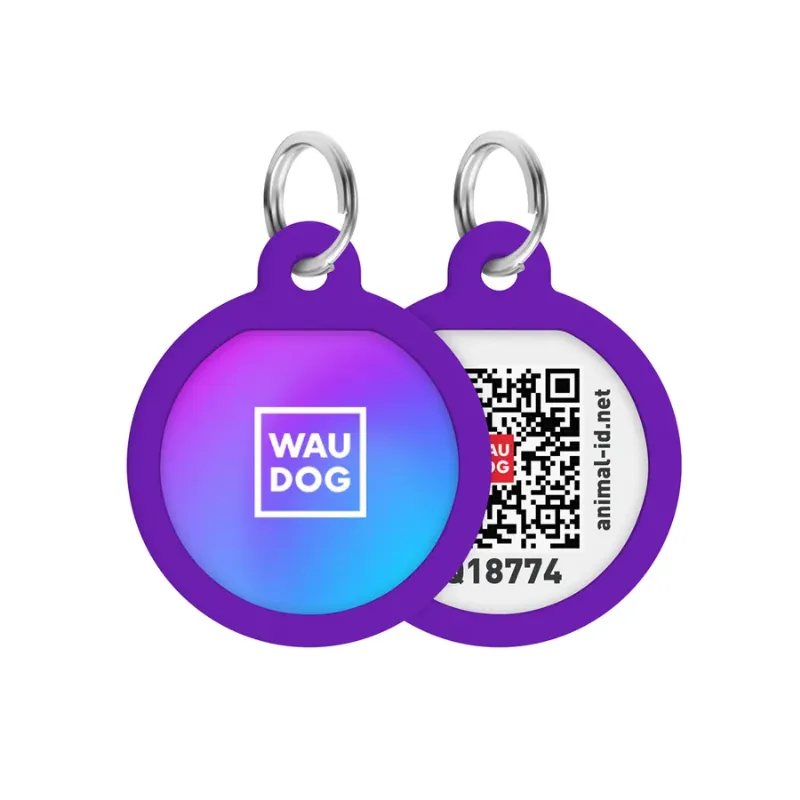 Адресник для собак и котов металлический, круг «Градиент фиолетовый», S WAUDOG Smart ID Tag Purple Gradient