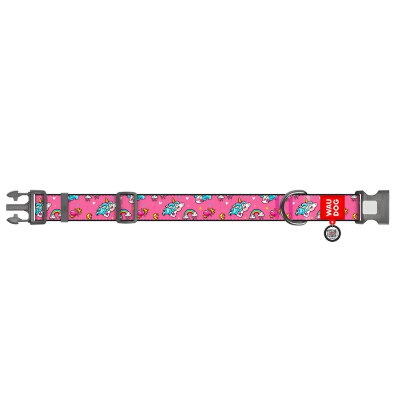 Ошейник для собак нейлоновый «Единороги», XXL WAUDOG Nylon Collar Unicorns