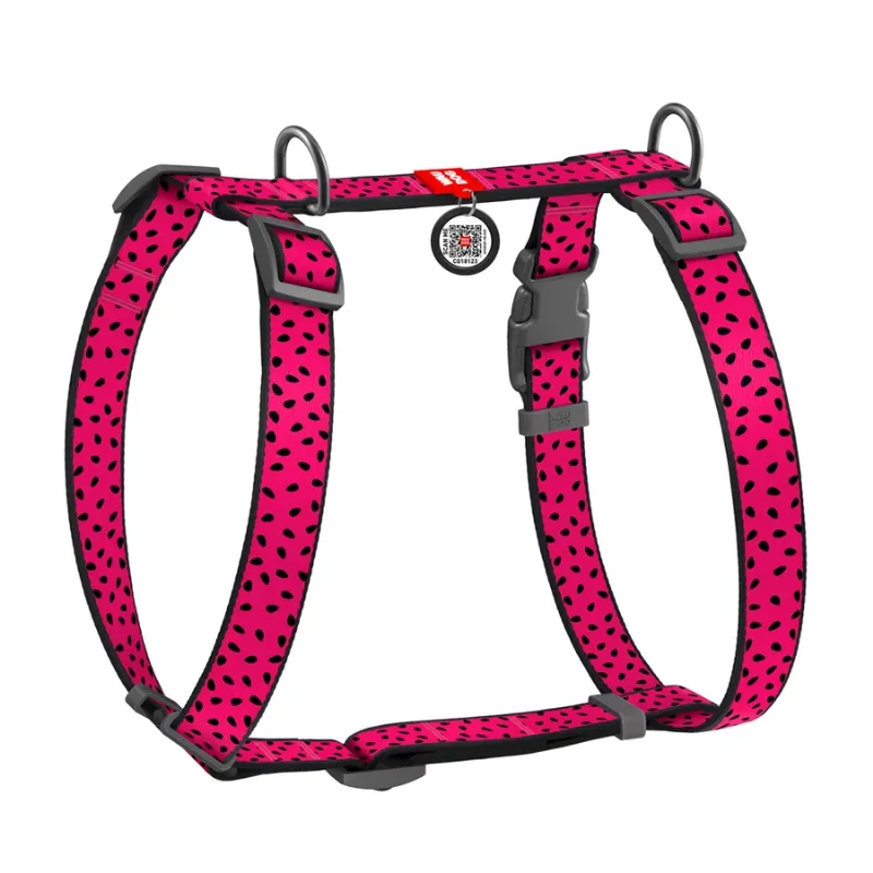 Шлея для собак анатомічна H-подібна «Кавун», L WAUDOG Nylon Anatomic Harness Watermelon