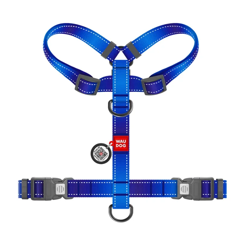 Шлея для собак анатомическая H-образная, светоотражающая, S, синий WAUDOG Nylon Mono Anatomic Harness