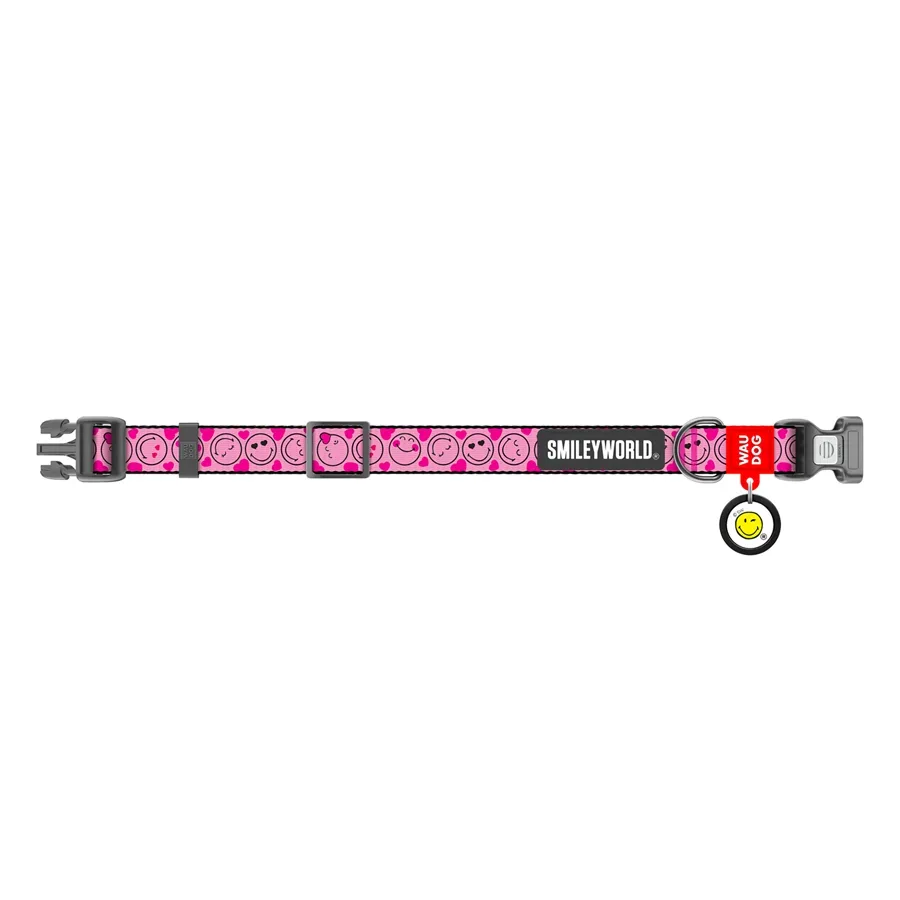 Ошейник для собак нейлоновый «Смайлы на розовом», XL WAUDOG Nylon Collar Smileys on Pink