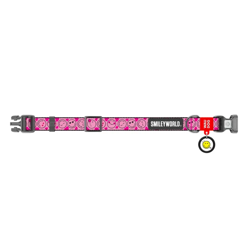 Ошейник для собак нейлоновый «Смайлы на розовом», XL WAUDOG Nylon Collar Smileys on Pink