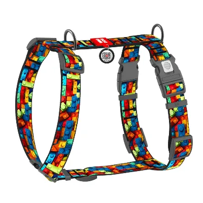 Шлея для собак анатомічна H-подібна «Блоки», XL WAUDOG Nylon Anatomic Harness Blocks