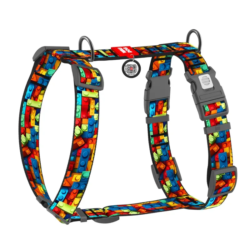 Шлея для собак анатомічна H-подібна «Блоки», XL WAUDOG Nylon Anatomic Harness Blocks