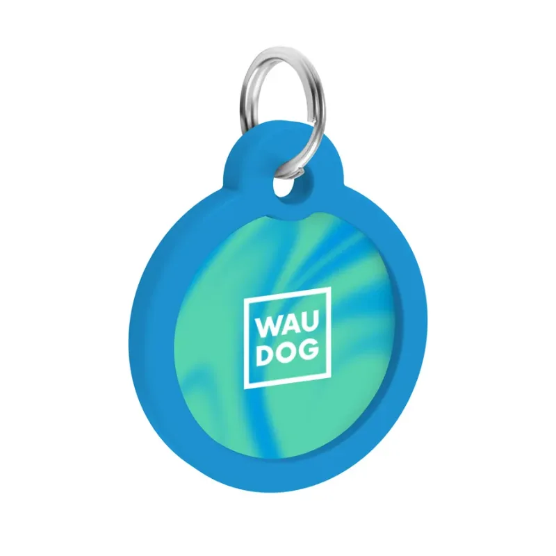 Адресник для собак и котов металлический, круг «Градиент голубой», L WAUDOG Smart ID Tag Blue Gradient