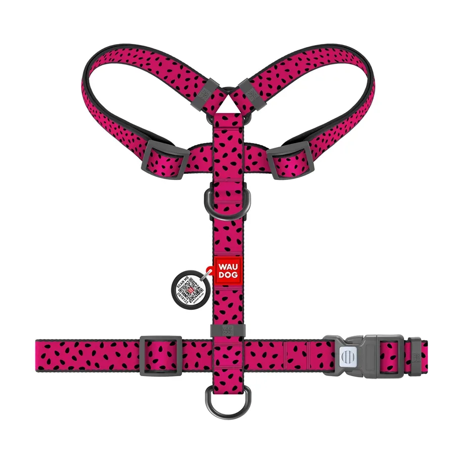 Шлея для собак анатомічна H-подібна «Кавун», L WAUDOG Nylon Anatomic Harness Watermelon