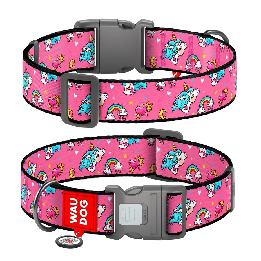 Ошейник для собак нейлоновый «Единороги», XXL WAUDOG Nylon Collar Unicorns