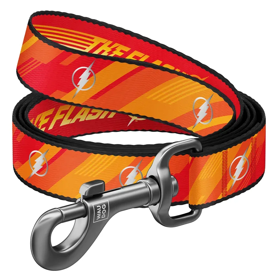 Повідець для собак нейлоновий, світловідбивний «Флеш лого», L-XXL WAUDOG Nylon DC Comics Leash Flash Logo