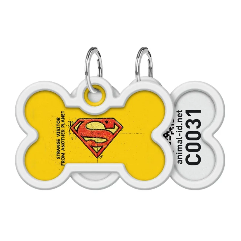 Адресник для собак і котів металевий, кістка «Супермен вінтаж», M WAUDOG Smart ID Tag Superman Vintage