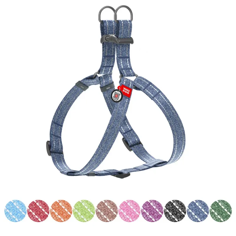 Шлея из восстановленного хлопка, светоотражающая, M, синий WAUDOG Re-cotton Harness