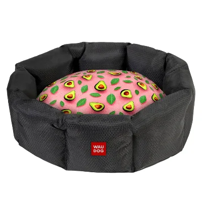 Лежанка для собак «Авокадо на рожевому», S WAUDOG Relax Pet Bed with Cushion Avocado on Pink