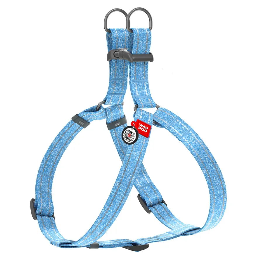 Шлея з відновленої бавовни, світловідбивна, S, блакитний WAUDOG Re-cotton Harness
