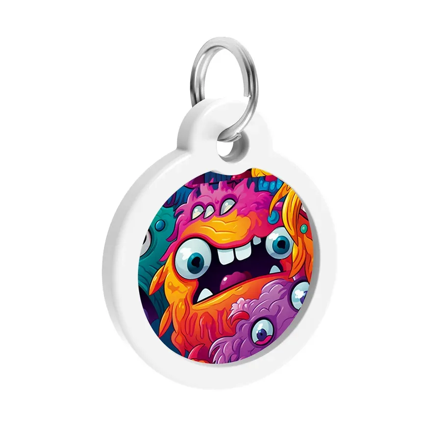 Адресник для собак і котів металевий, коло «Зубасті монстри», L WAUDOG Smart ID Tag Toothy Monsters