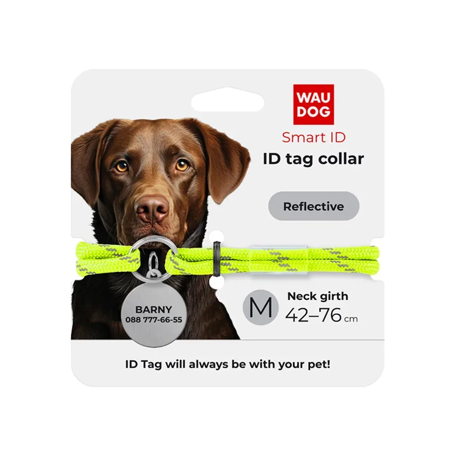 Шнурок для адресника з паракорду, світловідбивний, M, жовтий WAUDOG Smart ID Tag Cord