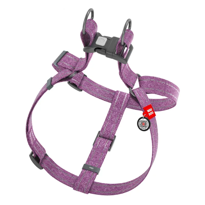 Шлея з відновленої бавовни, світловідбивна, L, фіолетовий WAUDOG Re-cotton Harness