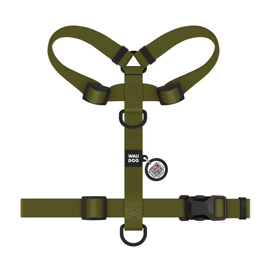Шлея для собак водостойкая анатомическая Н-образная, M, хаки WAUDOG Magnet Harness