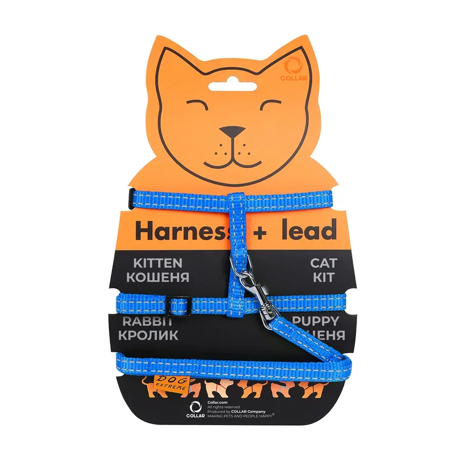 Шлея з нейлону для котів з повідцем, XS, блакитний Dog Extreme Harness with Leash