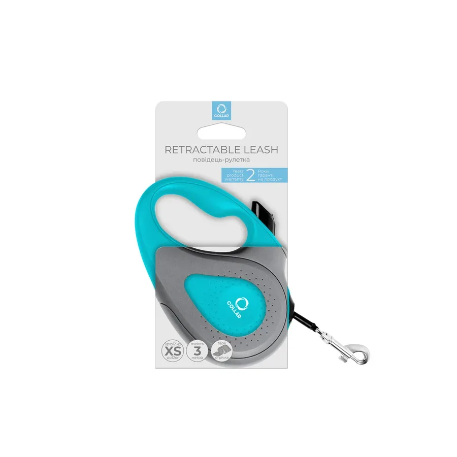 Поводок-рулетка для собак, 12 кг, 3 м, светоотражающая лента, XS, голубой Collar Retractable Leash
