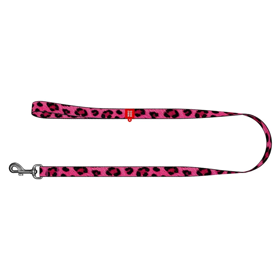 Поводок для собак нейлоновый «Леопард розовый», 25 мм × 300 см, L-XXL WAUDOG Nylon Leash Pink Leopard