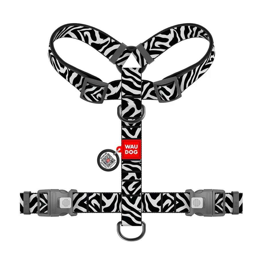 Шлея для собак анатомічна H-подібна «Зебра», XL WAUDOG Nylon Harness Zebra