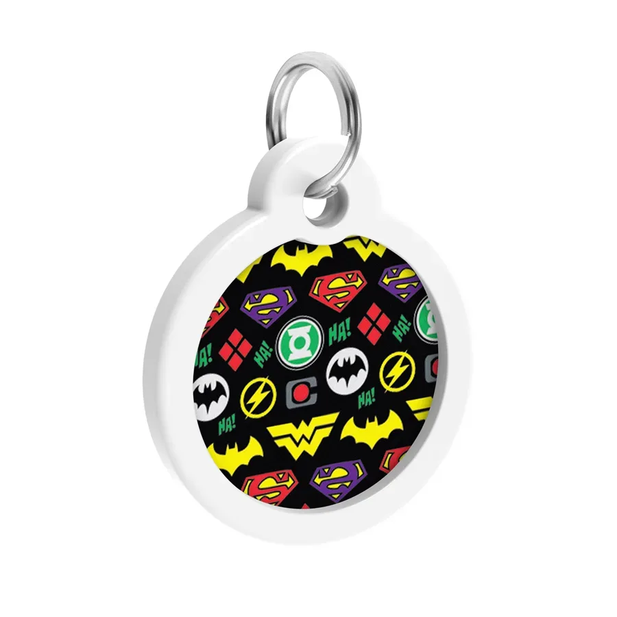 Адресник для собак і котів металевий, коло «Супергерої логоманія», L WAUDOG Smart ID Tag Superheroes Logomania