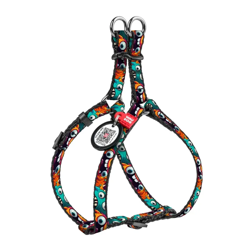 Шлея для котов и мелких пород собак «Зубастые монстры», XS WAUDOG Nylon Harness Toothy Monsters