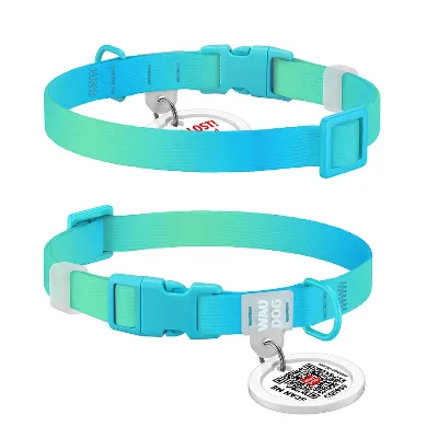 Нашийник для собак з нейлону з QR адресником, градієнт, XS, блакитний WAUDOG Nylon Recycled Collar