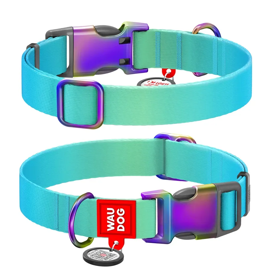 Нашийник для собак з нейлону, градієнт, M, блакитний WAUDOG Nylon Recycled Collar