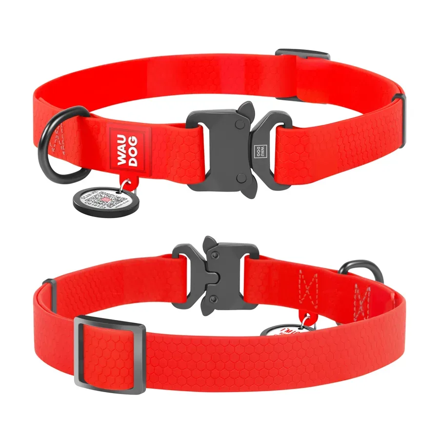 Нашийник для собак водостійкий, металева пряжка, XL, червоний WAUDOG Waterproof Collar