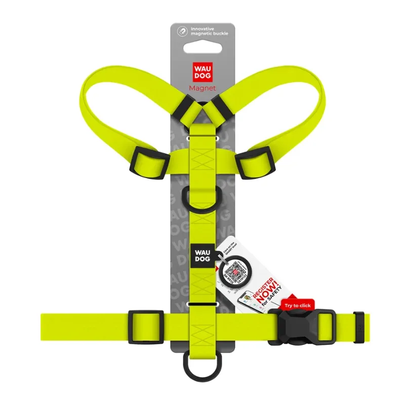 Шлея для собак водостойкая анатомическая Н-образная, M, лимонный WAUDOG Magnet Harness
