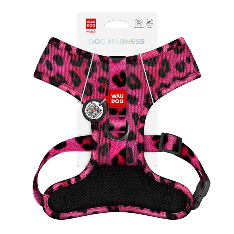 Шлея для собак дихаюча «Леопард рожевий», M WAUDOG Mesh Soft Harness Pink Leopard