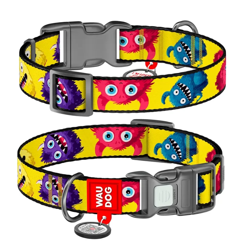 Ошейник для собак нейлоновый «Мохнатые монстры», XL WAUDOG Nylon Collar Furry Monsters