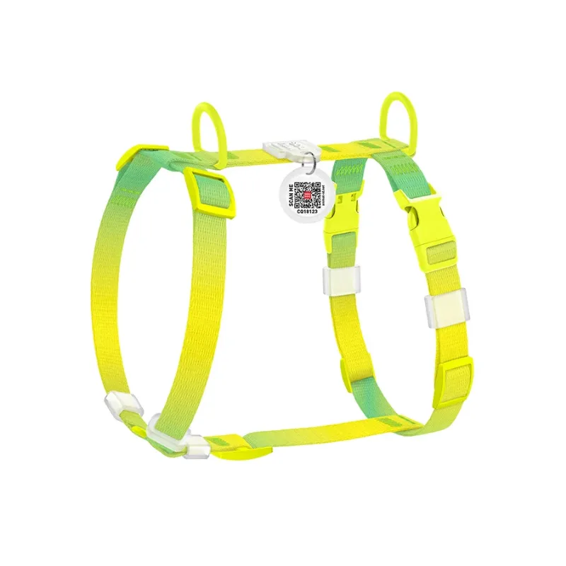 Шлея для собак анатомічна H-подібна, градієнт, XS, салатовий WAUDOG Nylon Recycled Harness