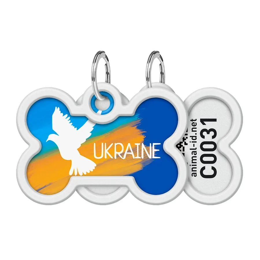 Адресник для собак і котів металевий, кістка «Прапор», M WAUDOG Smart ID Tag Flag