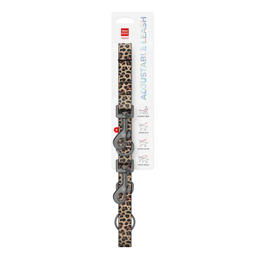 Повідець-перестібка для собак «Леопард», M WAUDOG Nylon Adjustable Leash Leopard